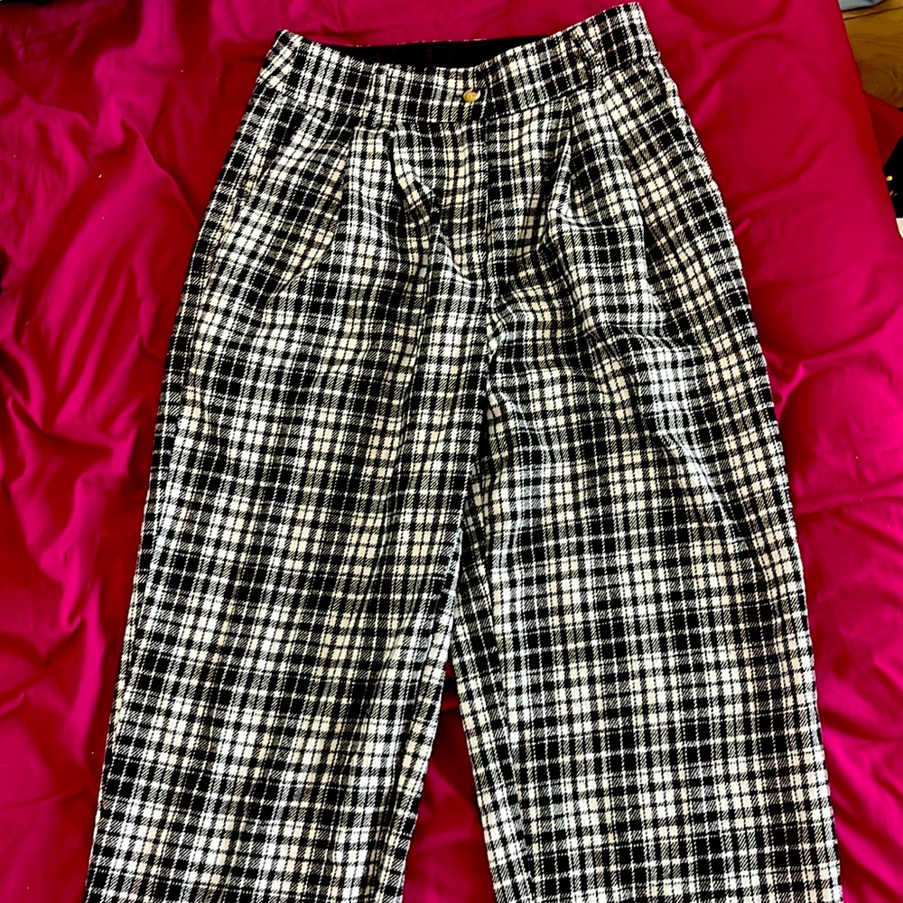 SHEIN Women's Black & White Plaid Wide Leg Pants